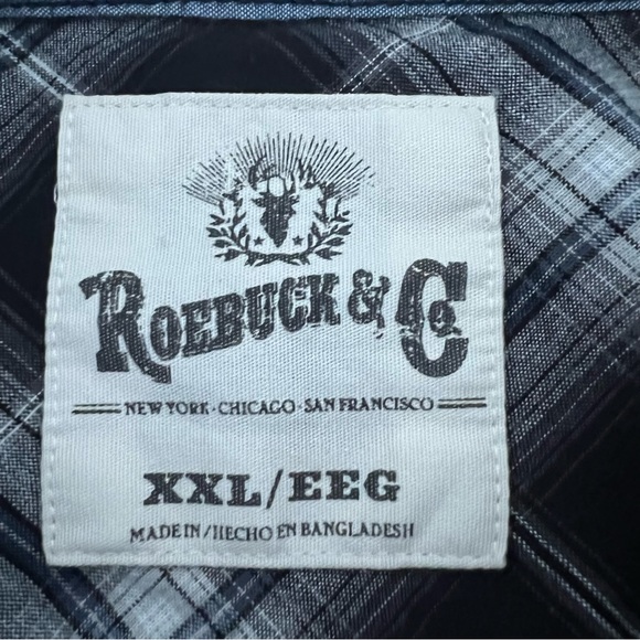 Roebuck & Co plaid Western shirt men’s black grey white blue snap button… - Picture 4 of 11